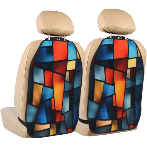 Stained Glass Window Pattern Car Seat Back Kick Protectors,2 Pack Kick Mats with Storage Pockets for Vehicles to Protect from Dirt Mud Scratches