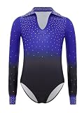 JEATHA Maillot De Baile De Patinaje Artístico Para Niños Leotardo Manga Larga Elástica De Patinaje Body Deportivo Yoga Azul real 5-6 años