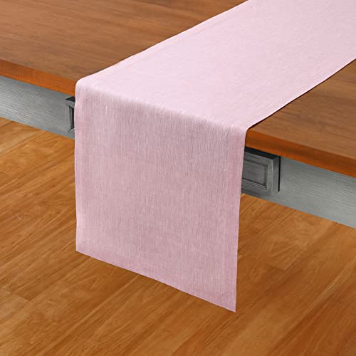 Solino Home Linen Bubblegum Pink Table Runner 108 Inches Long - Athena, 100% Pure Linen Dining Table Runner 14 x 108 Inch for Mothers Day, Spring, Easter