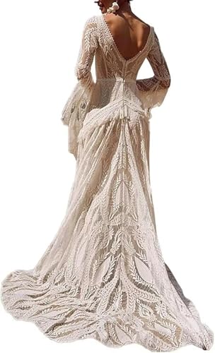 Lace Wedding Dress Mermaid Long Sleeves Boho Wedding Dresses for