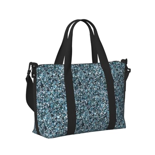 Laptop Tote Bag for Women Work - Bling sparkly gemstone blue print Gym Bag for Women Men, Personal Item Crossbody Travel Bags Carry On, Overnight Weekender Bags for Women Travel - Main Image