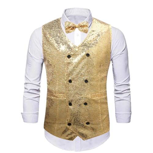 Men’S England Style Suit Collar Vest With Sequin Decoration Single Breasted Slim Fit Sleeveless For Wedding Stage