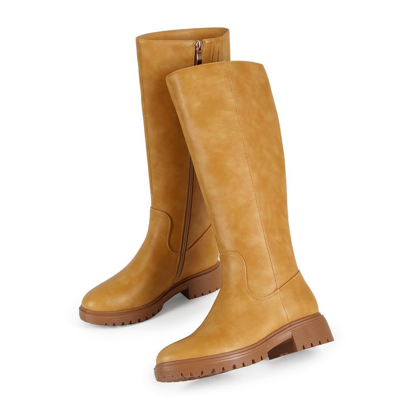 Image of ZJA Knee High Boots Women Platform Round Toe Low Flat Heel Fall Riding Fashion Tall Boots Long Clearance Boots