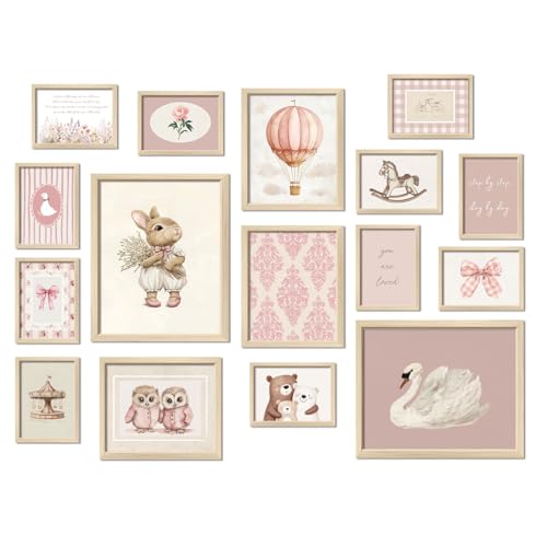 16 PCS Pink Nursery Wall Art Decor, Vintage Baby Girl