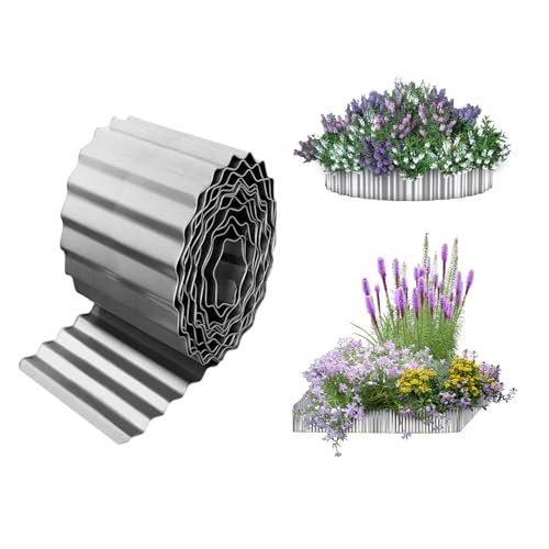 Bordure de jardin en métal galvanisé flexible pour parterres de fleurs surélevés, bordures d'arbres, robustes et longues pour bordures de pelouse, 15,2 x 10,1 m (argenté)