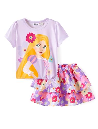 Image of Disney Frozen Elsa Stitch Minnie Princess Toddler Girls' T-Shirt & Double Ruffle Skirt 2 Piece Outfit Summer Clothes Set 2-9Y