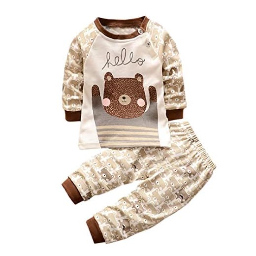 K-youth Ropa Bebé Niño Otoño Invierno Infantil Recien Nacido Camisas de Manga Larga Niños Ropa Conjunto Lindo Tops de Dibujos Animados Grizzly + Pantalones Trajes Conjunto Niño(Marrón, 6-12 Meses)