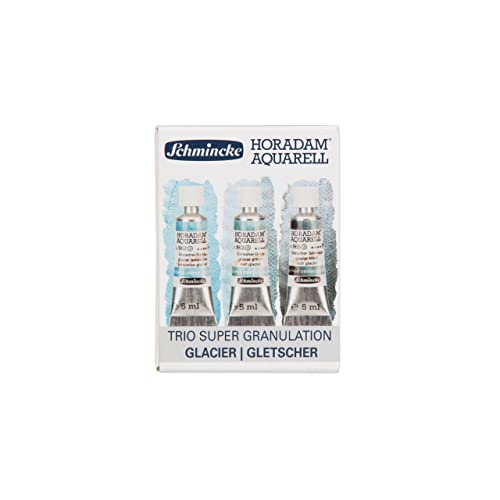 Schmincke – HORADAM® AQUARELL, Super Granulation Trio Gletscher, 5 ml Tuben, 74 616 097, Kartonset, sehr stark granulierende Farbtöne, feinste, supergranulierende Aquarellfarben