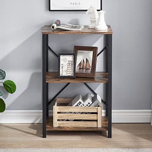 TTHAETUR 3-Tier Side Table, End Table with Storage Shelf for Living Room, Wood and Steel Frame Industrial Nightstand, Rustic Brown