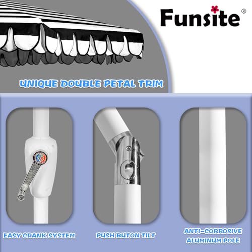 Funsite 9Ft Elegant Valance Patio Umbrella, Outdoor Umbrellas for Patio with Auto-Tilt and Crank Systerm, Table Umbrella for Outdoors, Poolside,Beach, Backyard, Black White Stripe by Funsite - Image 5