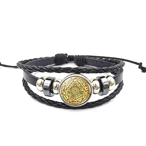 The Seal of The Seven Archangels Leather Bracelet for Men Women,Seals of The Seven Archangels Adjustable Christian Bracelet Mens Womens NEPOMI Jewelry Bracelet Gift Zinc Alloy Amulet Bracelet (Send Gift Box)