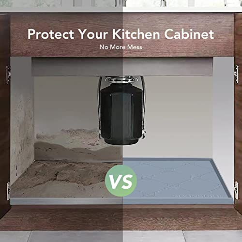 Under Sink Mat, Under Sink Mats For Kitchen Waterproof, 34”X22” Silicone Under Kitchen Sink Liner Mat, Flexible Under Sink Drip Tray For Kitchen Bathroom, Thick Under Sink Rubber Mat With Lip, Grey #TOP1