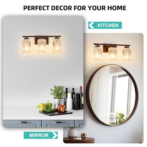 Image of 3 Light Bathroom Light Fixtures Modern ORB 18 Inch Vanity Lights for Bathroom Lighting Fixtures Over Mirror with Thickened Glass Shade for Cabinet Mirror Bedroom Hallway