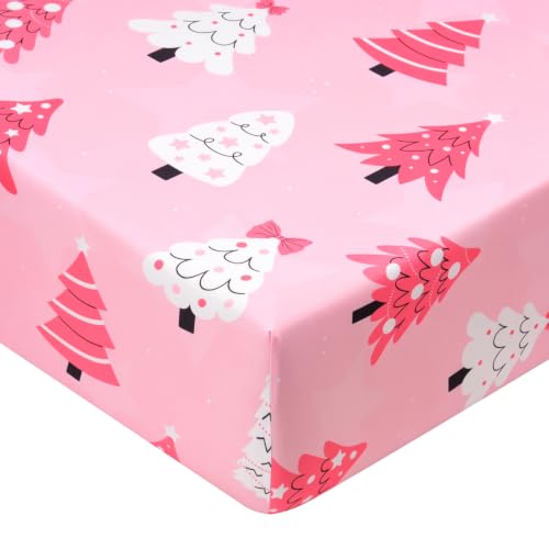 Image of Cloele Christmas Fitted Crib Sheet for Baby,Pink Bow Trees,52x28in