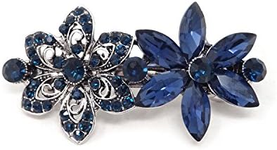 Honbay Stylish Hair Accessory Dark Blue Crystal Rhinestones Hair Barrette French Hair Clip Hair Pin(A)