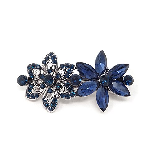 Honbay Stylish Hair Accessory Dark Blue Crystal Rhinestones Hair Barrette French Hair Clip Hair Pin(A) #TOP7