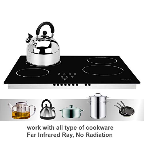 Noxton Ceramic Cooktop, Built-In 4 Burners Electric Stove Electric Cooker Hob With Touch Control Child Lock Timer Easy To Clean With Hard Wire 6000W 220~240V #TOP7
