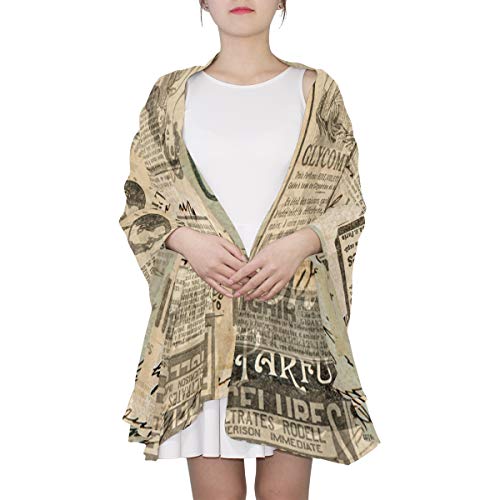Bardic Women Long Scarf Lightweight Fashion Scarf Retro Newspaper Large Soft Scarf Lady Shawl Wrap 35.4X70.8 Inch #TOP2