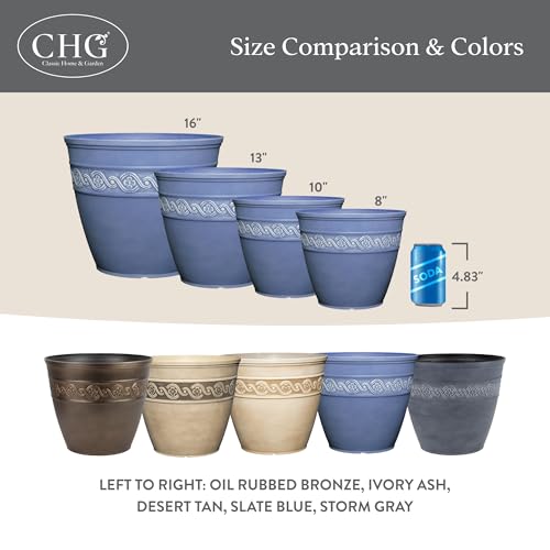 Classic Home and Garden Corinthian Resin Planter Pot - Outdoor & Indoor Plant Pot - Round Planter for Plants & Flowers (13" Ivory Ash, Pack of 1)