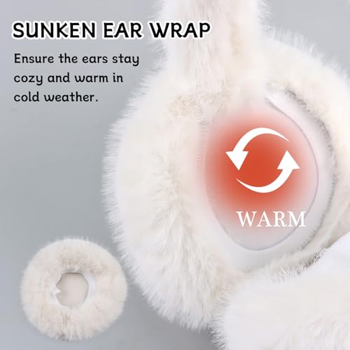 Zsedrut Winter Women Earmuff Foldable Ear Warmer Fluffy Ear Cover Warm Outdoor (Milk White) - Thumbnail 5