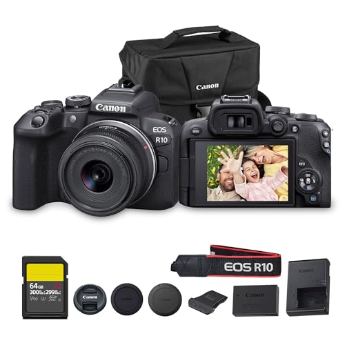 Image of Canon EOS R10 Mirrorless Camera Kit with RF-S 18-45mm Lens | 24.2MP APS-C, 4K Video, Dual Pixel AF, 15fps Burst, Perfect for Beginner Photographers & Vloggers (5331C009) + 64GB Card + Shoulder Bag