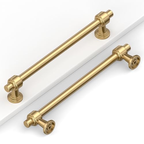 Image of 10 Pack 6.3 inch(160mm) Champagne Gold Cabinet Pulls Kitchen Cabinet Handles Brushed Bronze Cabinet Hardware Drawer Pulls for Cupboard
