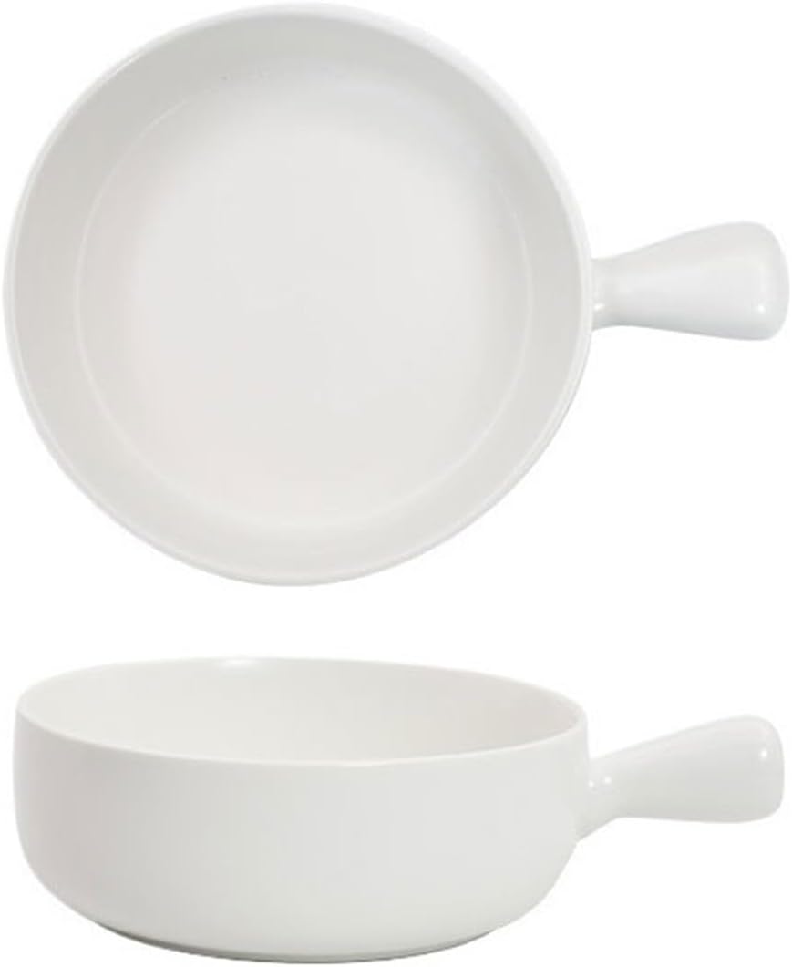Lasagna Pans 500ML Oven Baked Rice Bowl Ceramic Fruit Salad Baking Single Handle Pan Household Breakfast Plate for Baking Cake(White)