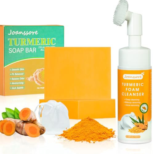 3 Pack Turmeric Soap Bar Turmeric Facial Cleanser for Face & Body, Turmeric Face Wash Turmeric Foaming Cleanser Turmeric Wash Facial Cleanser, Turmeric Bar *2 Turmeric Facial Cleanser 5.28 Fl.Oz