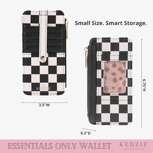 Image of KEDZIE Essentials Only Women's Zippered Wallet in Vegan Leather Small Card Holder Wallet Exterior ID Window - Later Skater