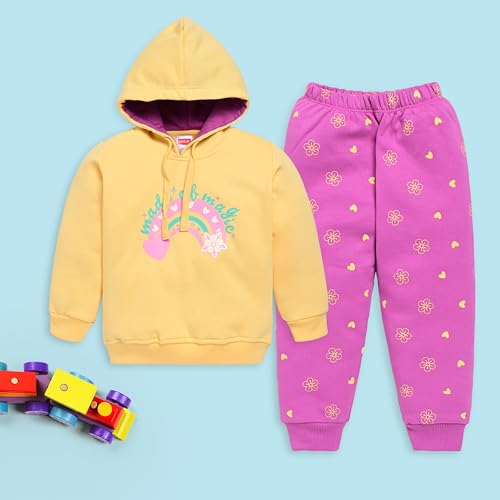 Image of LuvLap Baby Girls Full Sleeve Hooded Sweatshirt & Pyjama Set Pack of 1