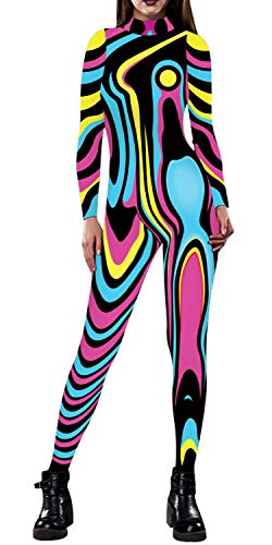 Ainuno Women Clown Costume Sexy Funny Unitard Jumpsuit for Woman Girls Catsuit,Multi Colors,Medium