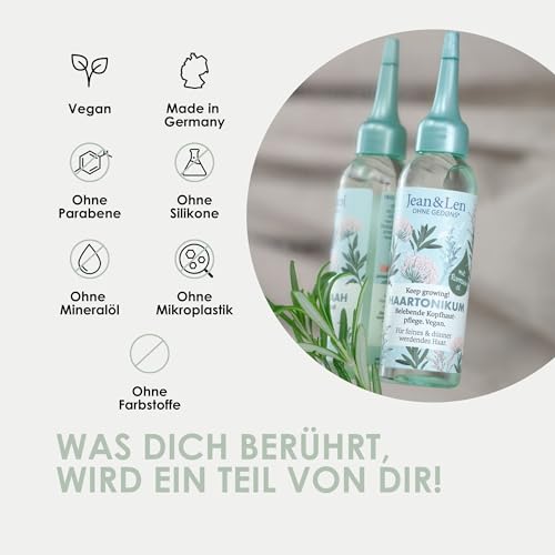 Jean & Len Haartonikum Rosmarin, wirkt anregend, regt das Haarwachstum an, fettet nicht, kann Haarausfall vorbeugen, Kopfhaut Tonikum, ohne Parabene & Silikone, vegan, 75 ml
