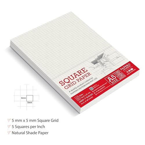Image of PaperO A5 Square Loose Leaf Grid Paper | 100 GSM | 100 Sheets | Ideal for Artists, Designers, Architects, Engineers, Drawing, Sketching & Mathematics | Size (21 x 14.5 cm) | (A5 Pack of 2)