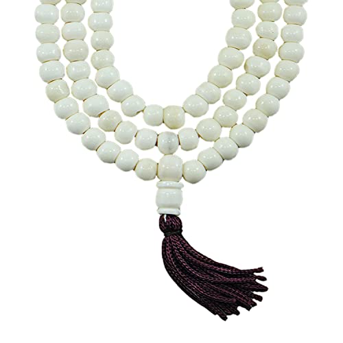Tibetan 108 Mala Beads Prayer Necklace - Japa Mala White Resin Mala Necklace Wrap Bracelet - Yoga And Meditation Journey For Men Women #TOP1