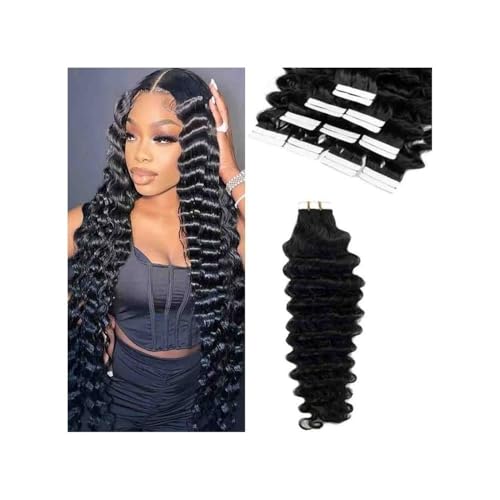 Extensions de cheveux humains bandes adhésives Deep Wave trame cutanée 20 inch