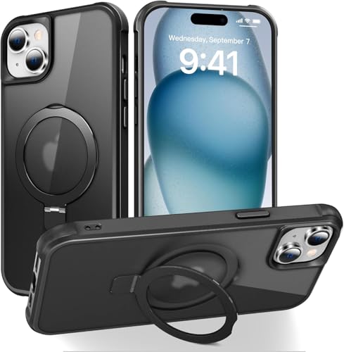 Image of iPhone 15 Plus Magsafe Stand Case | Matte Design & 360 Protection | Military-Grade Apple iPhone 15 Plus Cover | Ultra Premium - Black