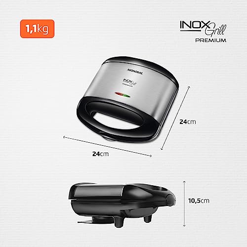 MONDIAL Grill e Sanduicheira Premium, Preto/Inox, 800W, 110V - S-07 glide