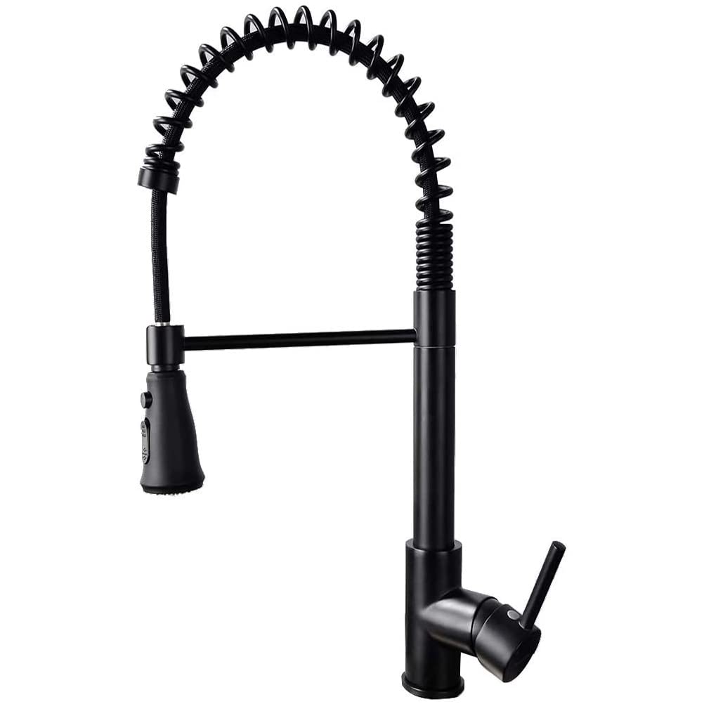 WIQUYBML Kitchen Faucet with Pull Down Sprayer, Brass High Arc Spring Sink Sprayer Single Handle Hole Bar Taps,Black