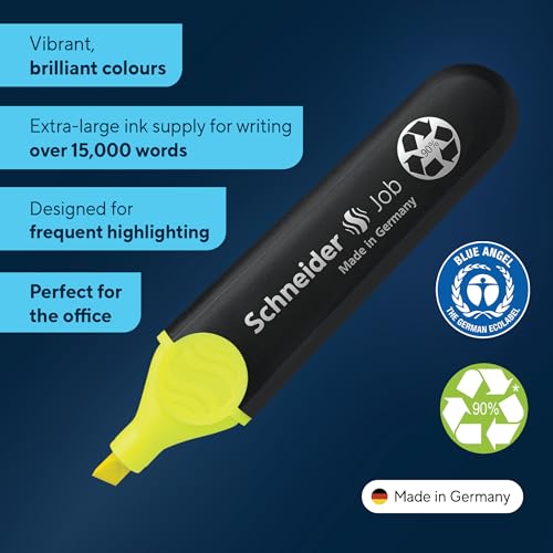 Schneider Job 150 Markeerstiften (navulbaar en lichtbestendig), 6-delige etui, geel, oranje, roze, groen, blauw, rood