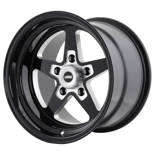 JEGS SSR Star Aluminum Wheel 15” x 10” | 5 x 4.75” Wheel Bolt Pattern Spacing | 0 mm Offset | 5.5” Backspacing | Gloss Black Powder Coat | 3.27” Center Bore | Includes Center Cap