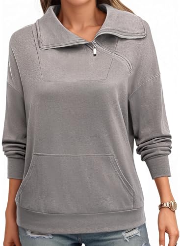 Image of Bulotus Womens Turtleneck Sweaters Ribbed Knit Split Cowl Neck Tunic Sweaters