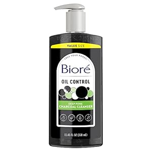 Biore Deep Pore Charcoal Face Wash, Daily Facial Cleanser for Dirt & Makeup Removal, for Oily Skin, Value Size, 11.45 fl oz