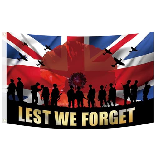 Lest We Forget Flag UK for Veteran Memorial Day, Soldier Remembrance Day Decorations Honor Flags, Anti War Poppy Poppis Banner, D Day Flag 90x150cm Garden School Decor Indoor Outdoor Gifts (B)