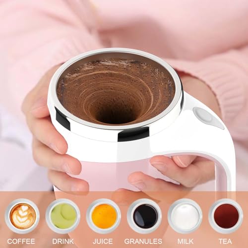 Image of CYANLUX Self Stirring Coffee Mug, Automatic Magnetic Stirring Coffee Mug, Rechargeable Stainless Steel Electric Mixing Cup with Lid for Coffee Milk Tea (Pink)