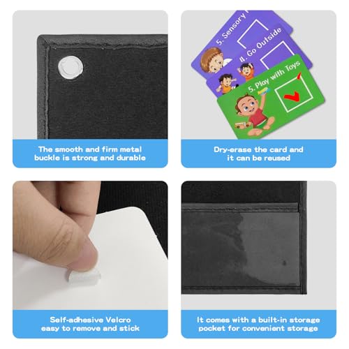 Visual Calendar, Autism Learning Materials Felt Visual Schedule Calendar Chart Toddler Visual Behavior Tools with 20 Daily Task Cards 6 Blank Cards 2 Wipe a Pen Daily Routine Chart for Home - Image 5