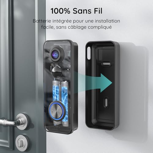 Sonnette sans fil extérieure étanche BOIFUN 2K 3MP avec vision nocturne