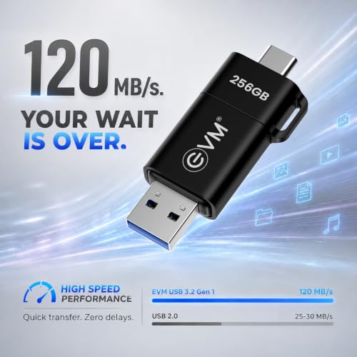 Image of EVM EnXO 256GB OTG Flash Drive USB 3.2 Gen 1 | Versatile Dual USB Type-C & Type-A Connectors | Rapid 120MB /s Read| Smartphone Laptop Tablet Smart TV | Plug & Play | 10 Years Warranty (ENXO /256GB)