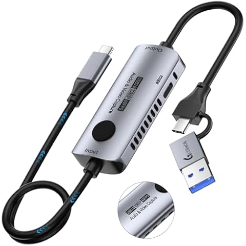 Guermok USB3.0 Video Capture Card, PD 100W Fast Charge 1080P 60FPS USB C to USB-A/C Capture Card, 47.2in USBC Capture Devices for MacOS PC VR Switch, Steam, Phone Pad, Live Gaming Streaming Cover
