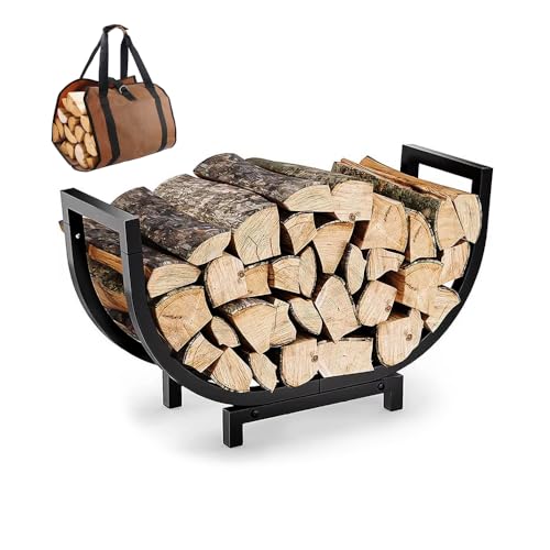 24-In Curved Firewood Rack with Log Carrier, 2-Pack Compact Indoor