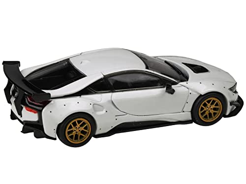 Modelo a escala 1/64 i8 Liberty Walk blanco con ruedas doradas miniatura 2